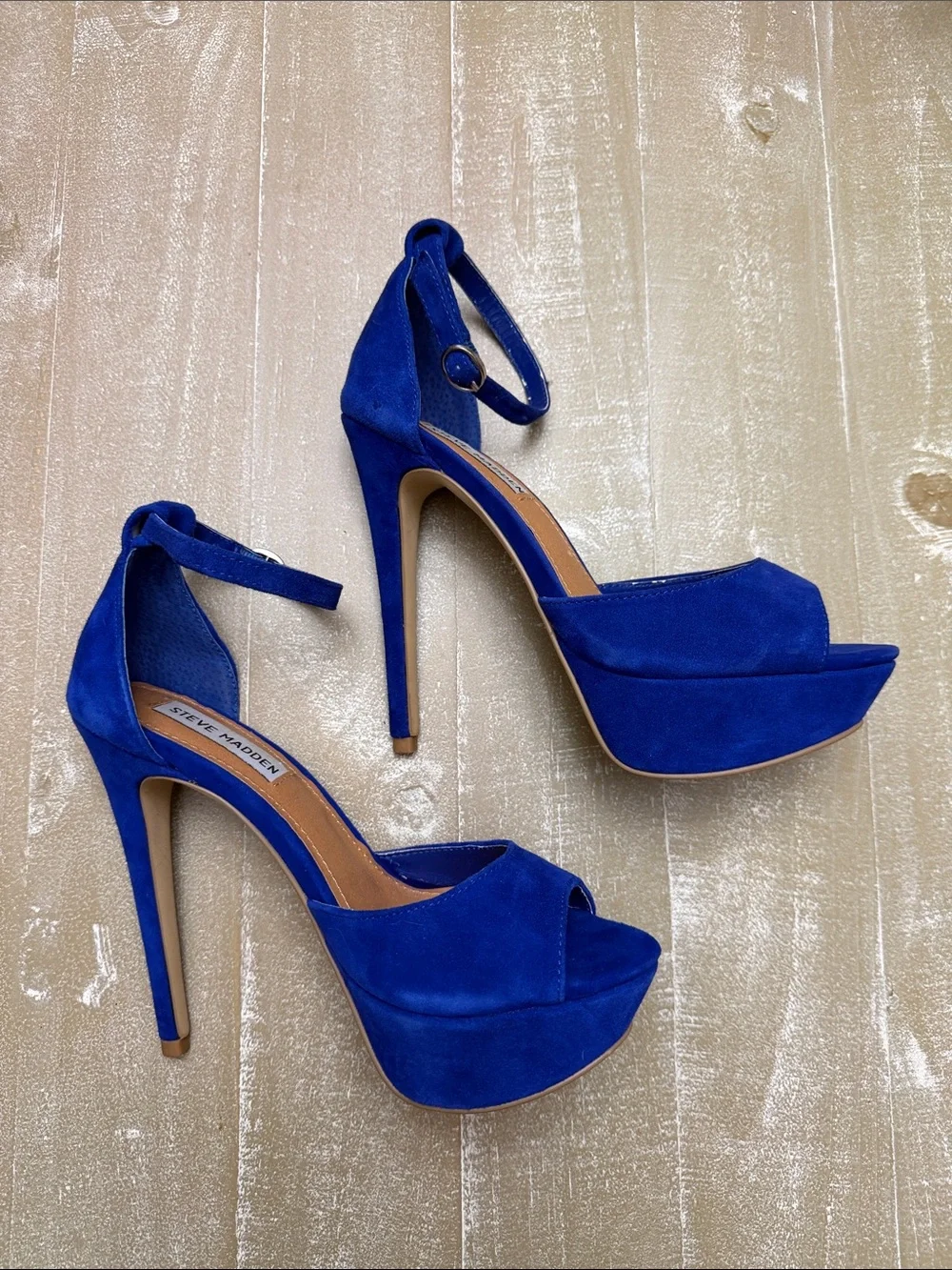 Steve Madden Stiletto Sandals Size 6 Cobalt Blue Suede Ankle-Strap